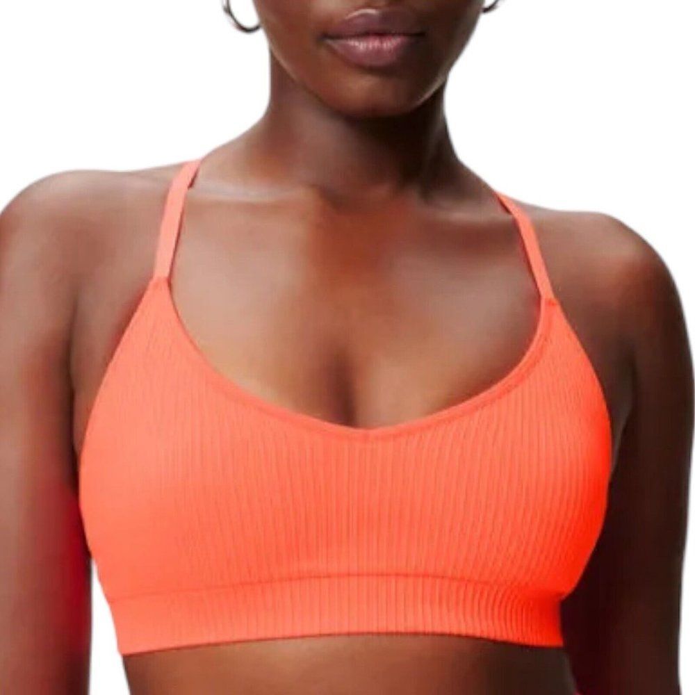 Good American Sport Bra Women’s XXS/XS Double Knit Cross Strap Neon NEW Ribbed